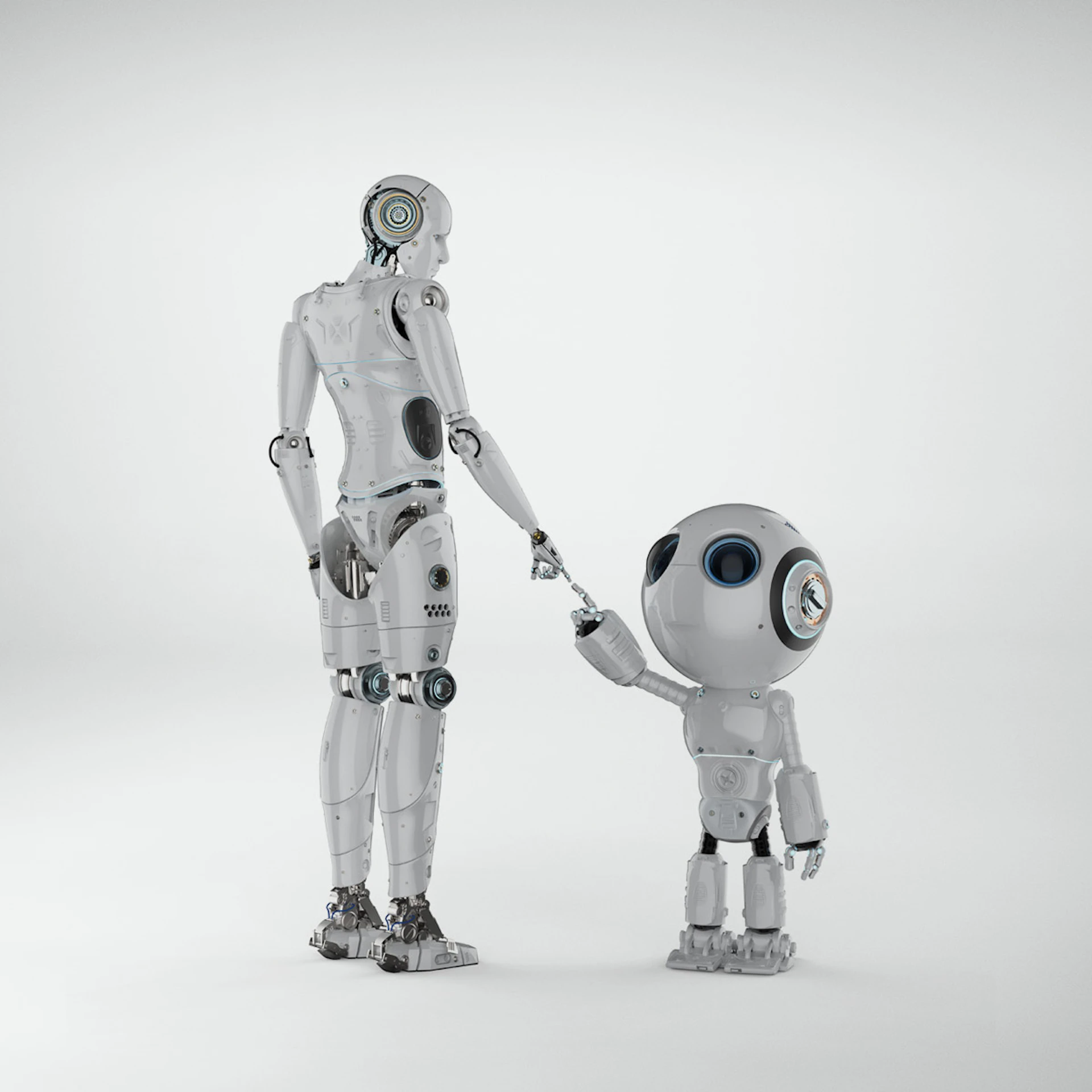 Zwei Roboter, die miteinander agieren als Anspielung auf die Technik der Zukunft.
