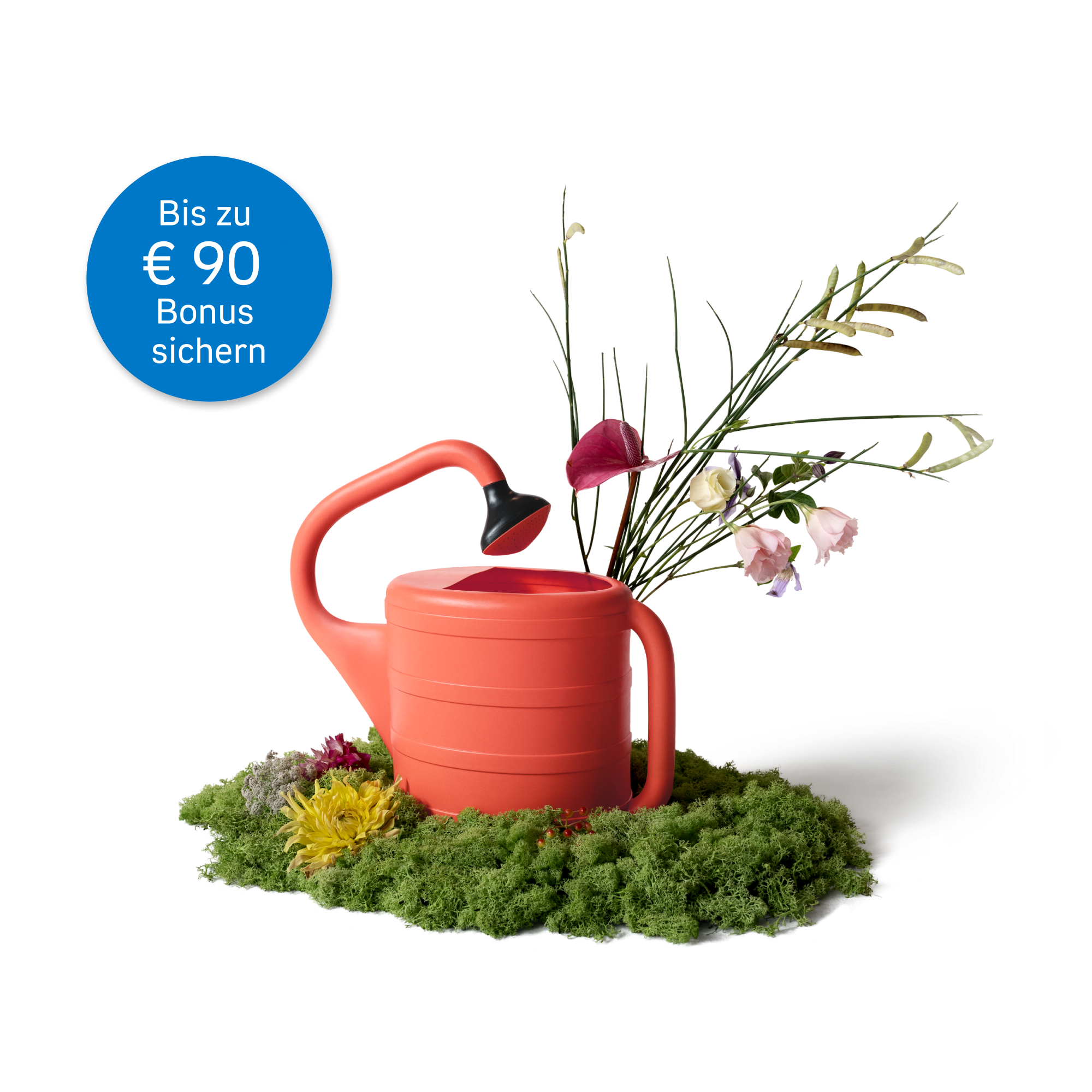 Gießkanne mit Blumen und 90 Euro Bonus für Fonds-Ansparplan
