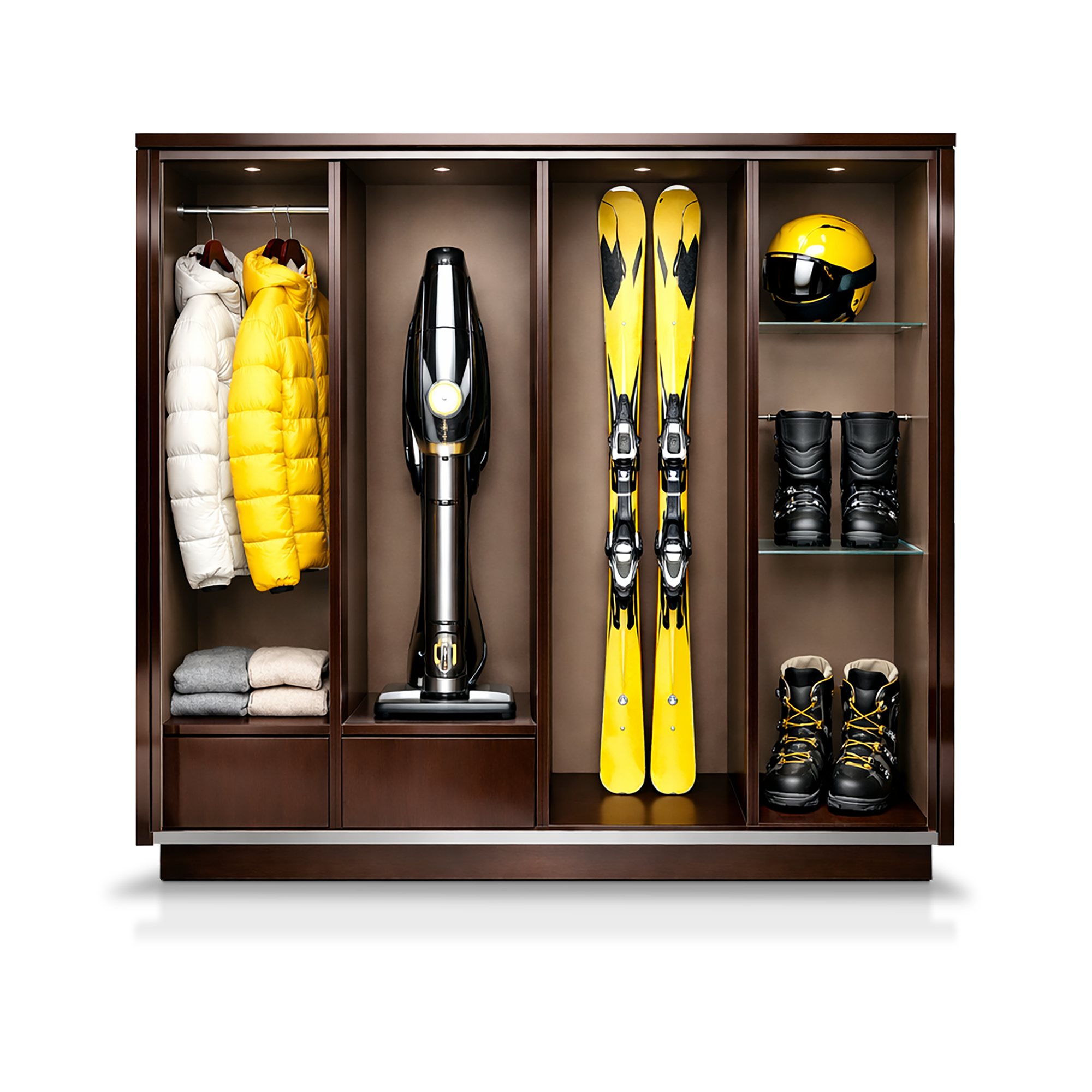 Schrank befüllt mit Skiausrüstung