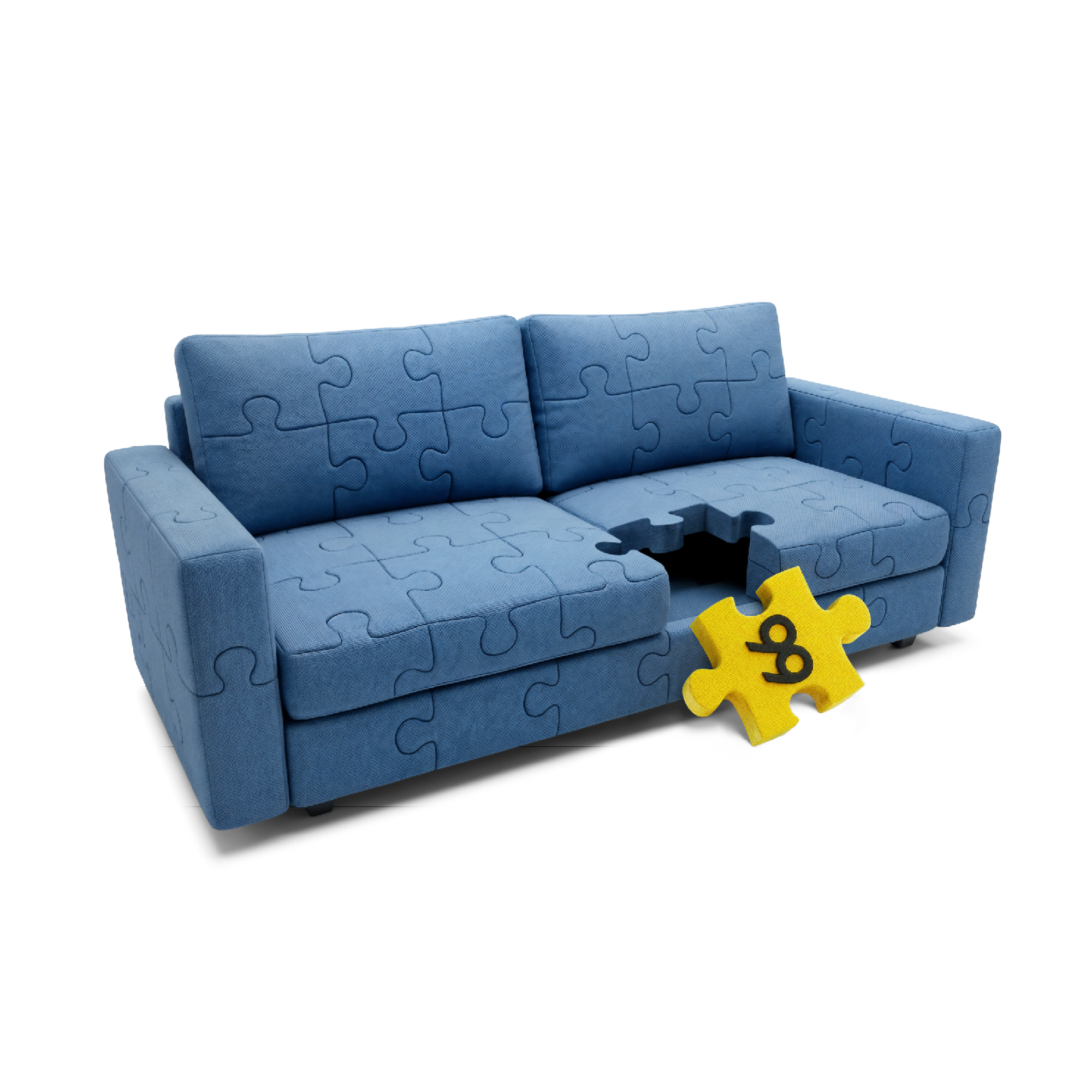 blaues Sofa mit fehlendem bank99 Puzzelteil