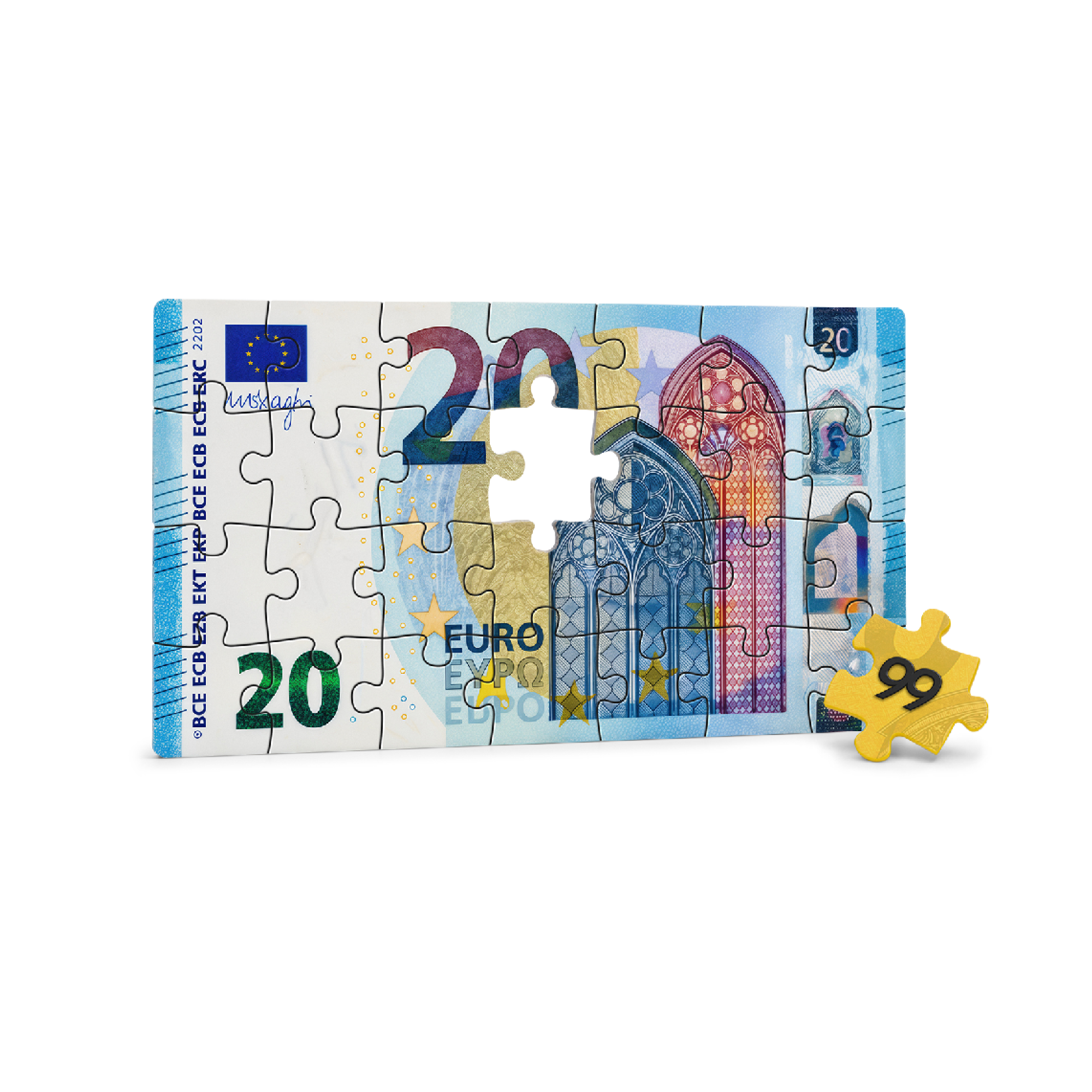20 Euro-Geldschein mit fehlendem bank99 Puzzelstück