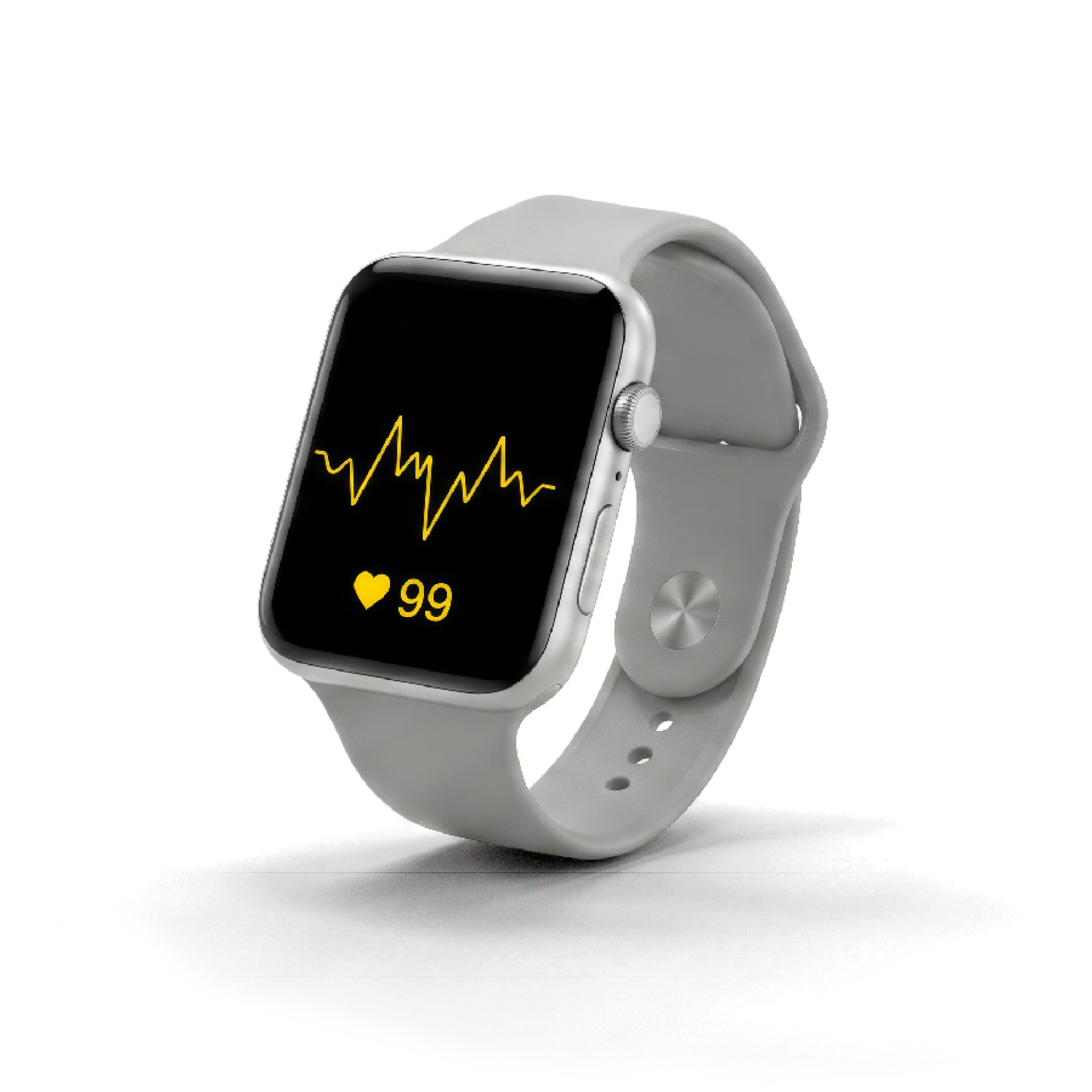 Smartwatch mit gelbem Kursverlauf auf schwarzem Display und Logo „99“.