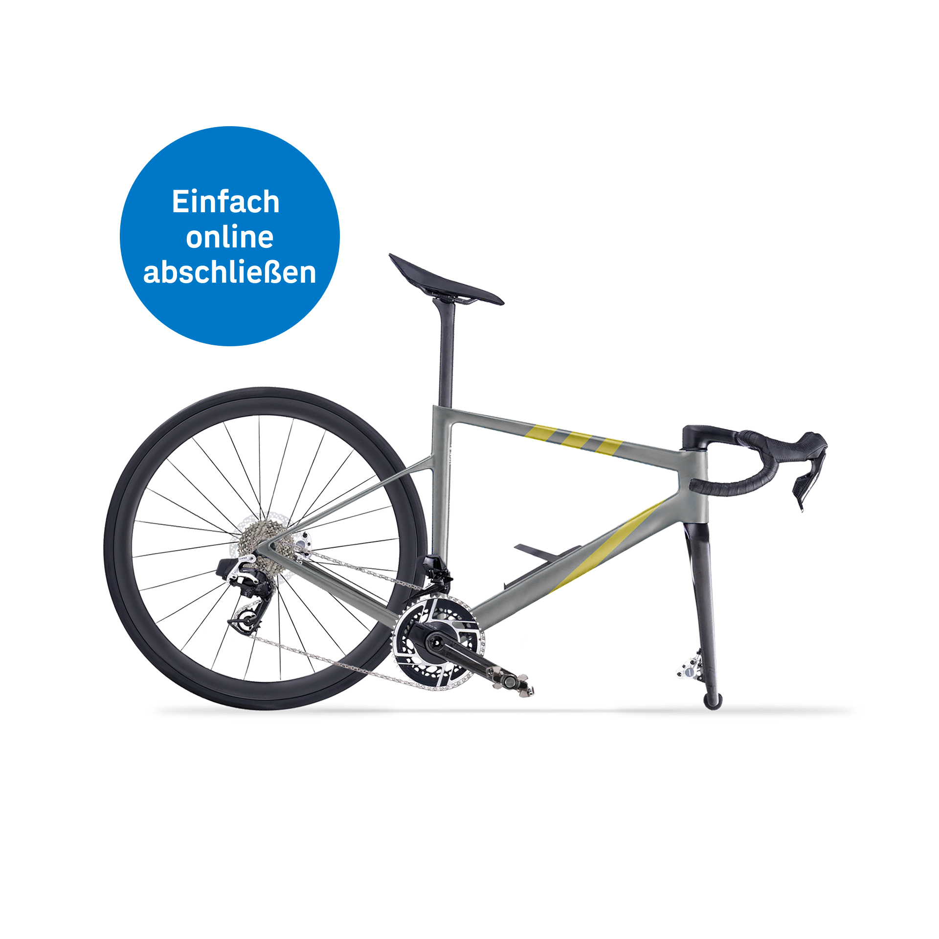 halbes Fahrrad mit Hinweis, den Kredit einfach online abzuschließen