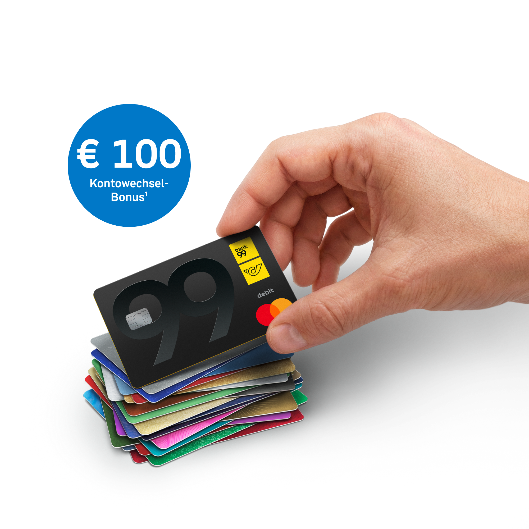 Kartenstapel mit 100 Euro Kontowechselbonus