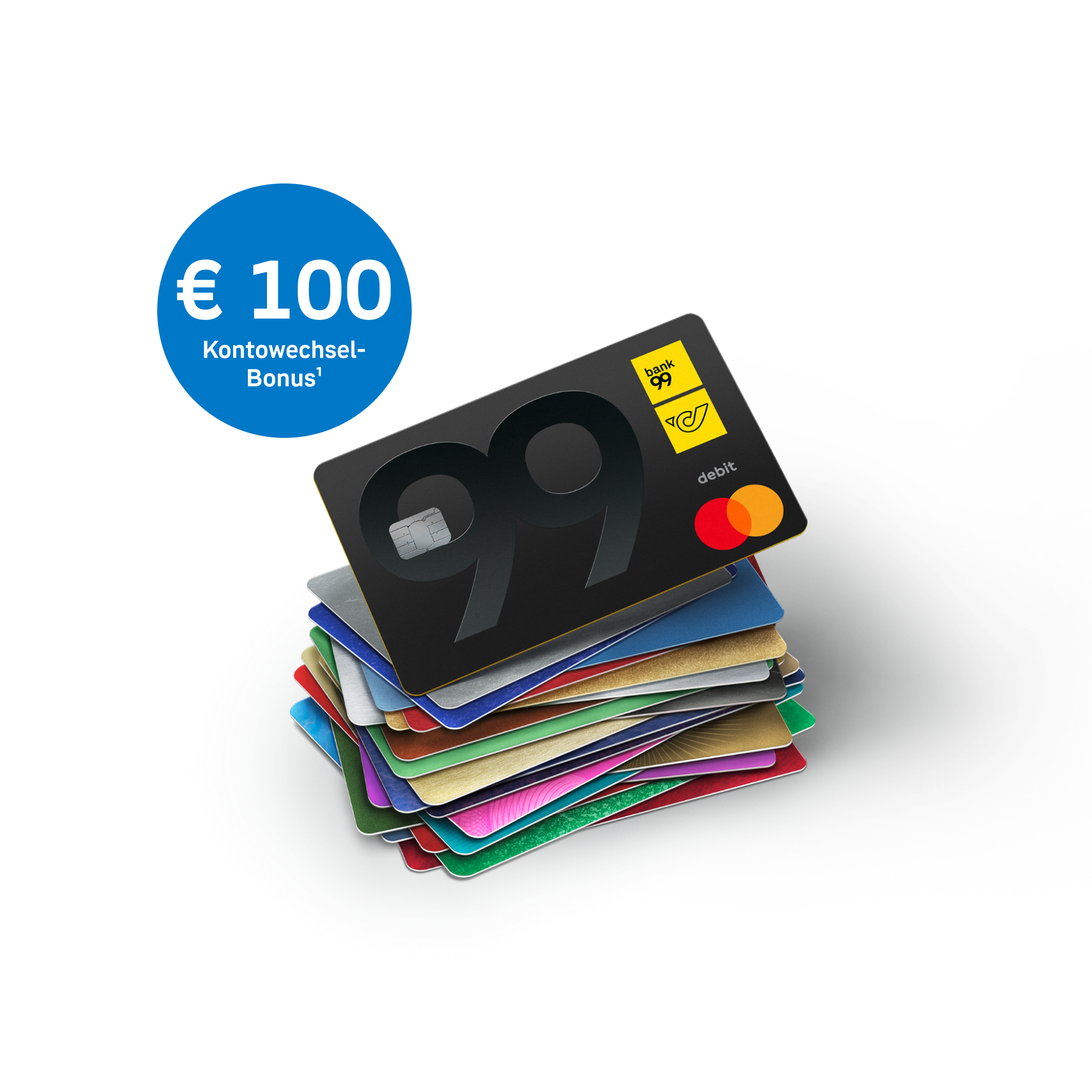 Kartenstapel mit 100 Euro Kontowechselbonus