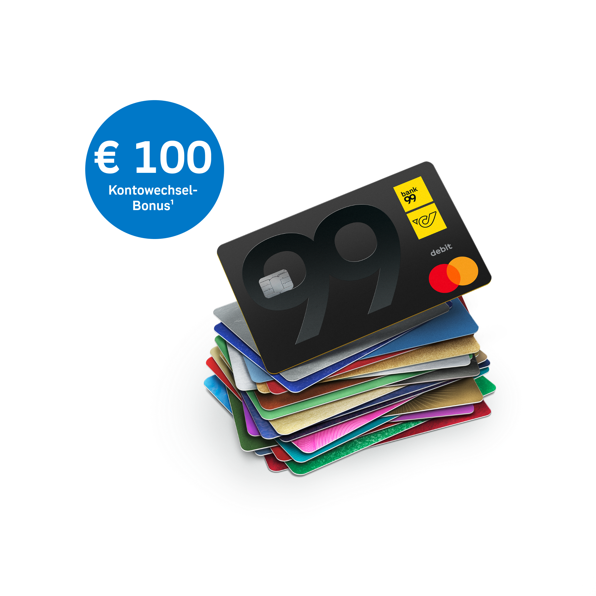 Kartenstapel mit 100 Euro Kontowechselbonus