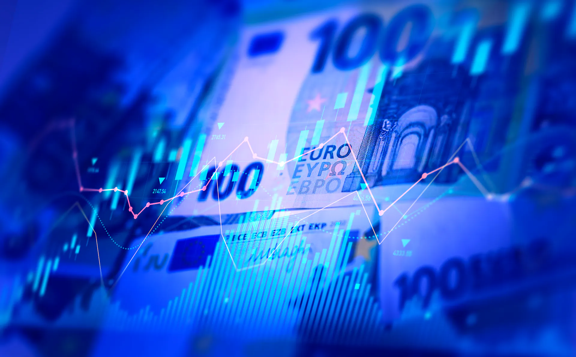 Euro-Banknoten mit Börsendiagramm