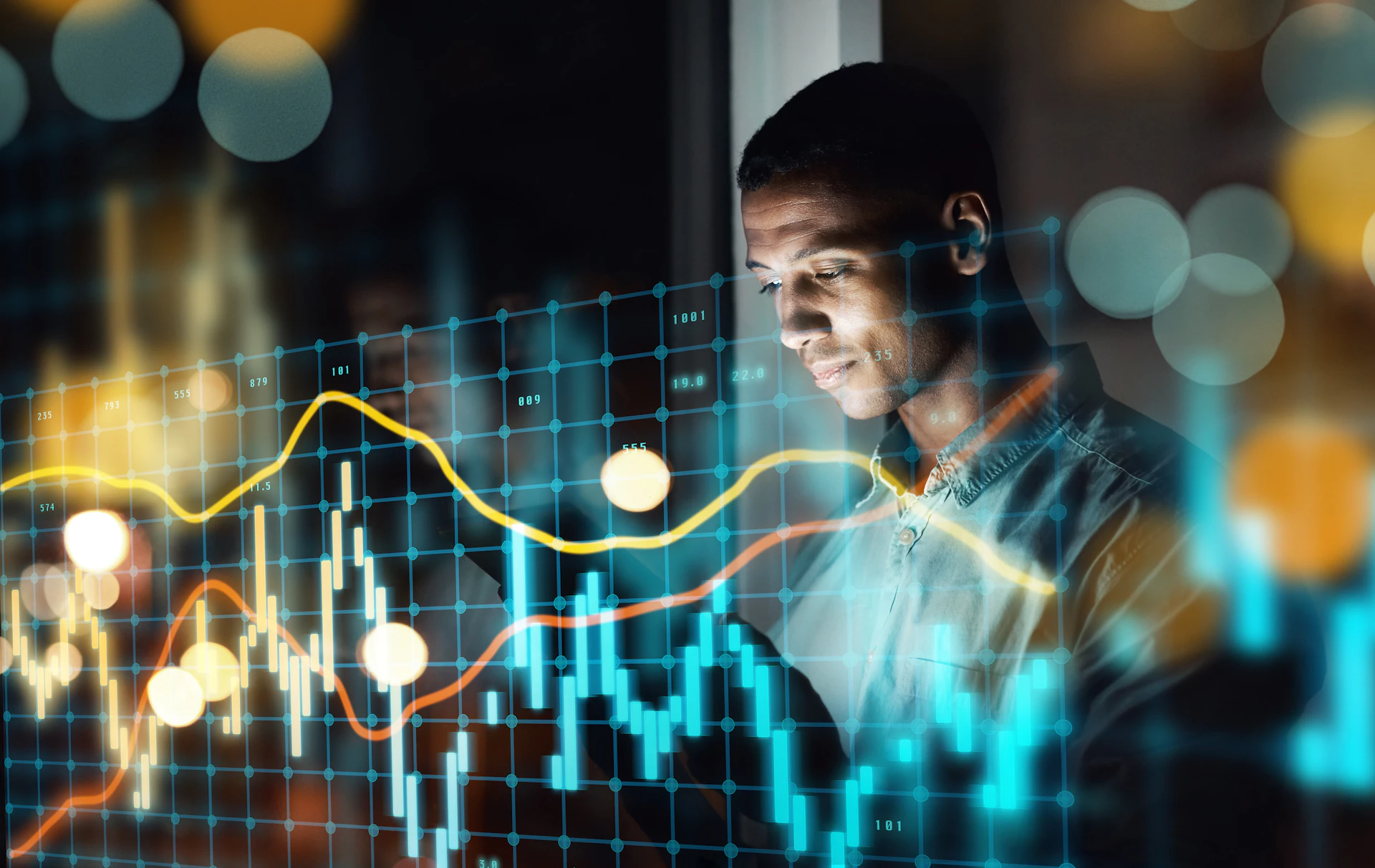 Digitale Darstellung von Finanzdaten und Analyse auf einem Bildschirm.